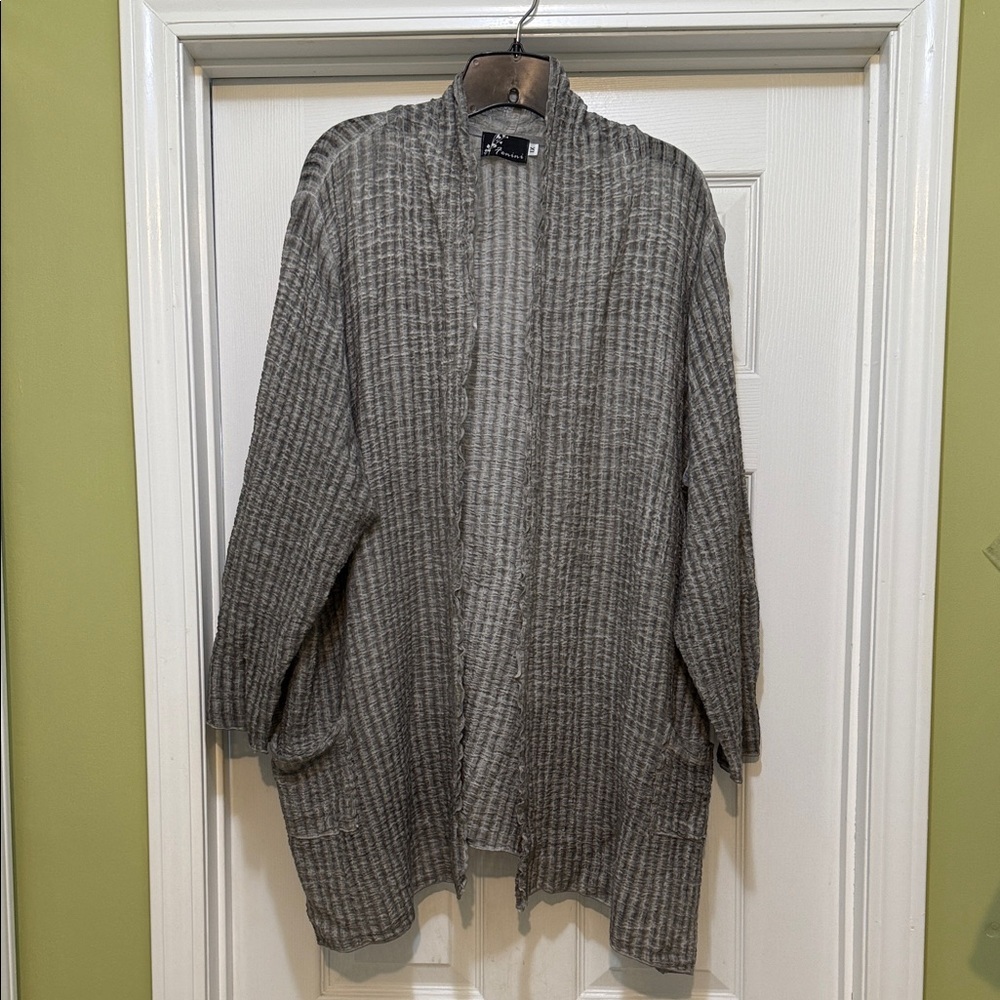 🌿 Fenini Textured Open Front Cardigan Jacket – 1X – Made in USA